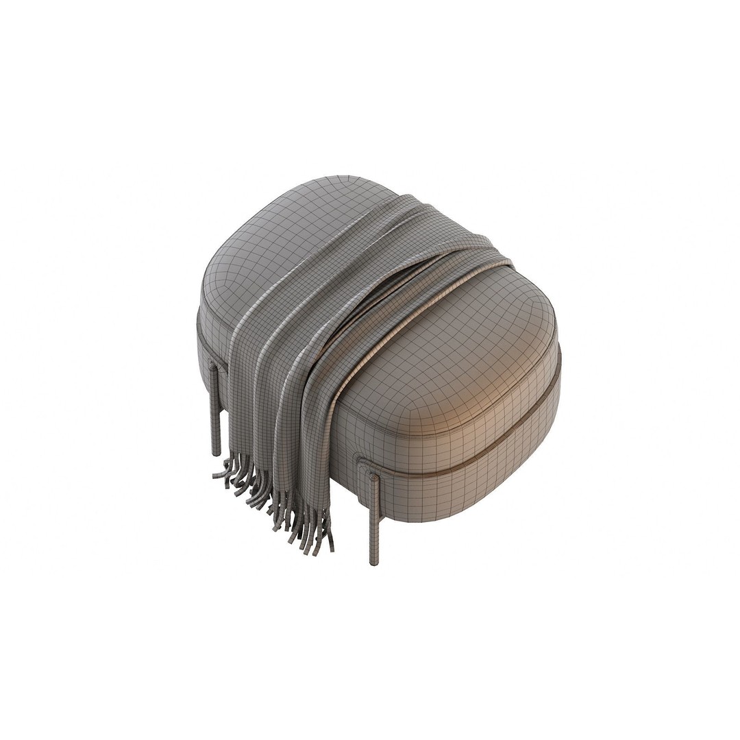 Pouf WAM BROSS 3D Model – Modern Upholstered Fabric Pouf, OBJ - View 12