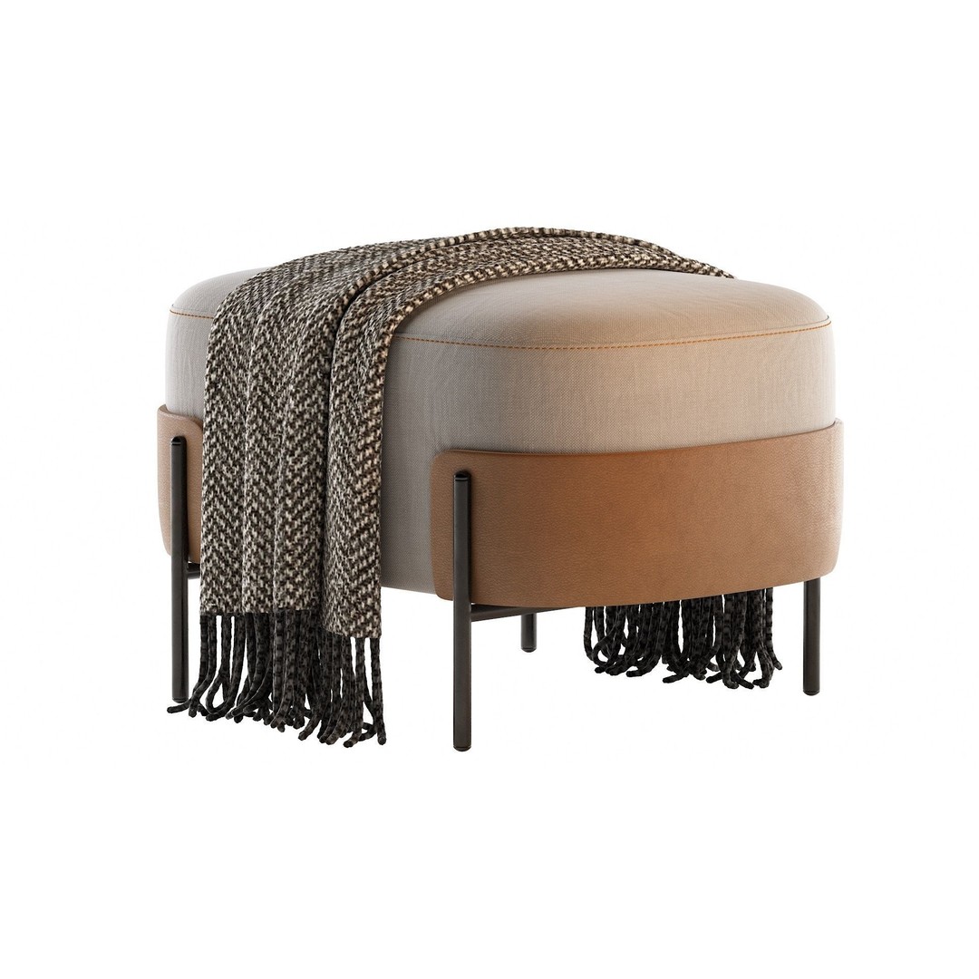 Pouf WAM BROSS 3D Model – Modern Upholstered Fabric Pouf, OBJ - View 19