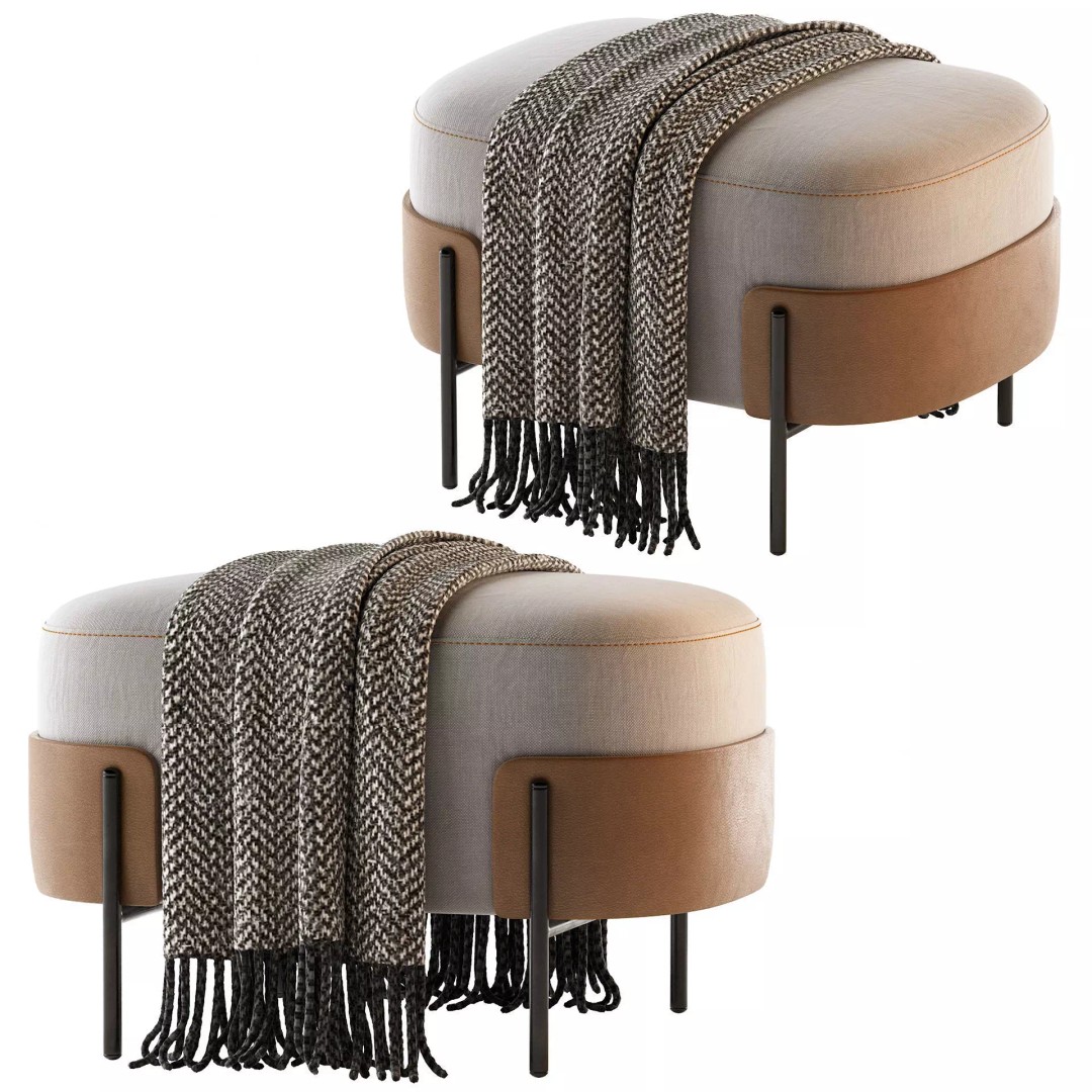 Pouf WAM BROSS 3D Model – Modern Upholstered Fabric Pouf, OBJ - View 2