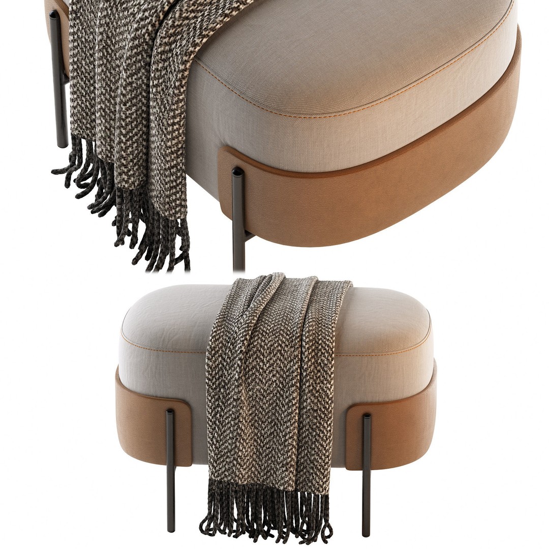 Pouf WAM BROSS 3D Model – Modern Upholstered Fabric Pouf, OBJ - View 26