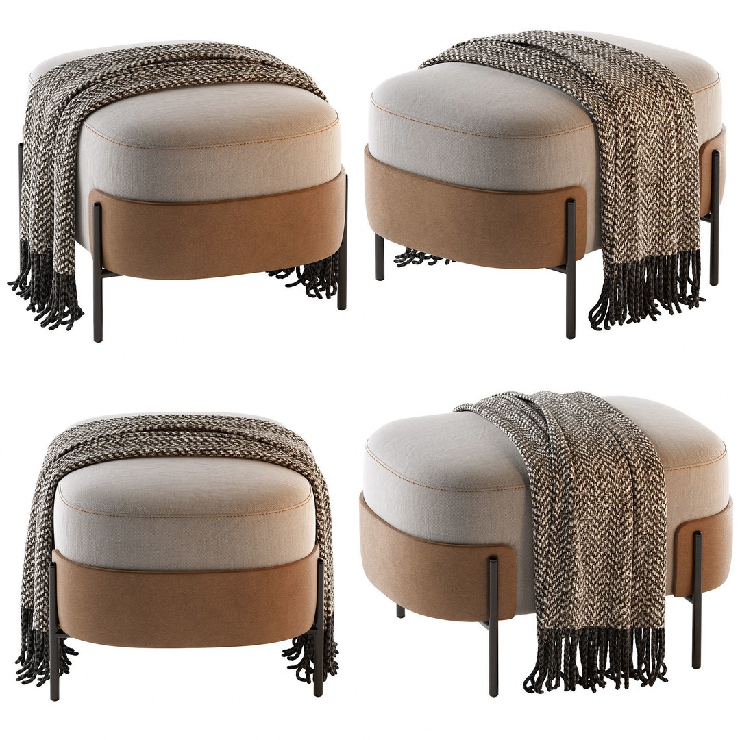 Pouf WAM BROSS 3D Model – Modern Upholstered Fabric Pouf, OBJ - View 3