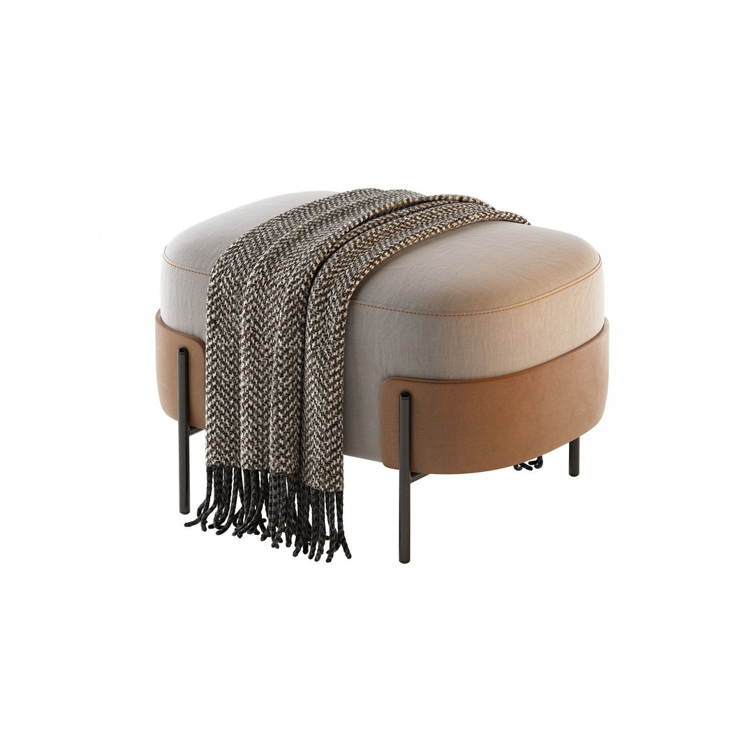 Pouf WAM BROSS 3D Model – Modern Upholstered Fabric Pouf, OBJ - View 5
