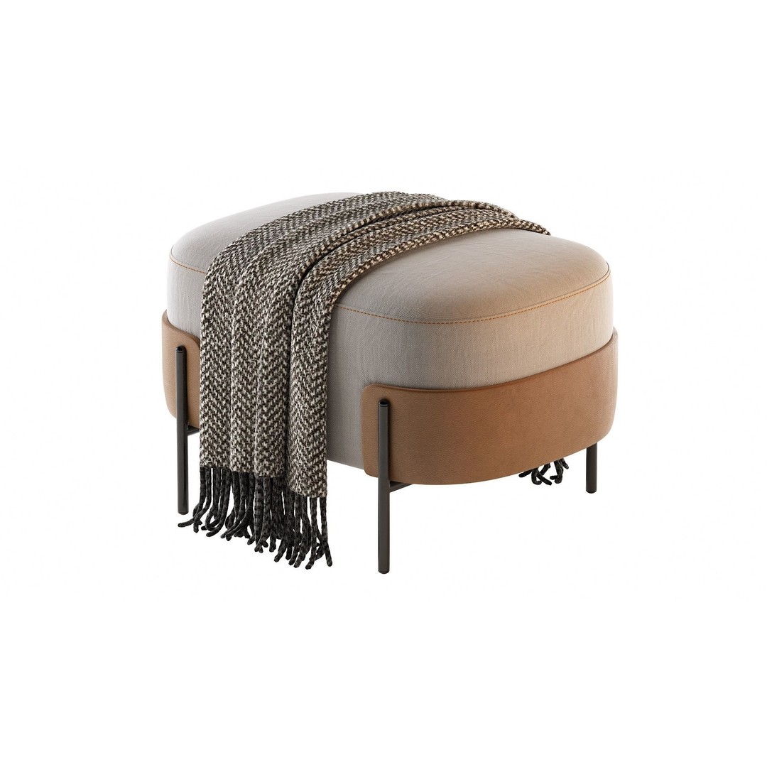 Pouf WAM BROSS 3D Model – Modern Upholstered Fabric Pouf, OBJ - View 6
