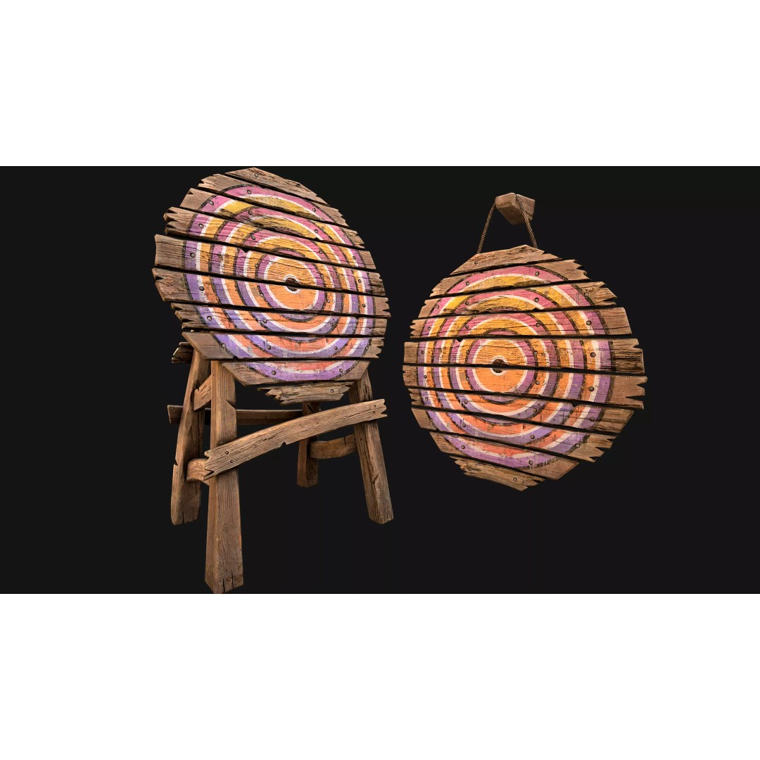 Medieval Wooden Target 3D Model – Low Poly Game Ready Asset, FBX - View 2
