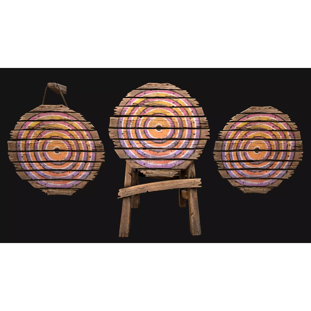 Medieval Wooden Target 3D Model – Low Poly Game Ready Asset, FBX - View 3
