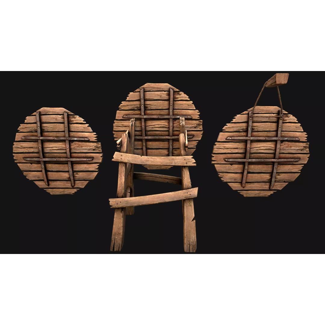 Medieval Wooden Target 3D Model – Low Poly Game Ready Asset, FBX - View 4