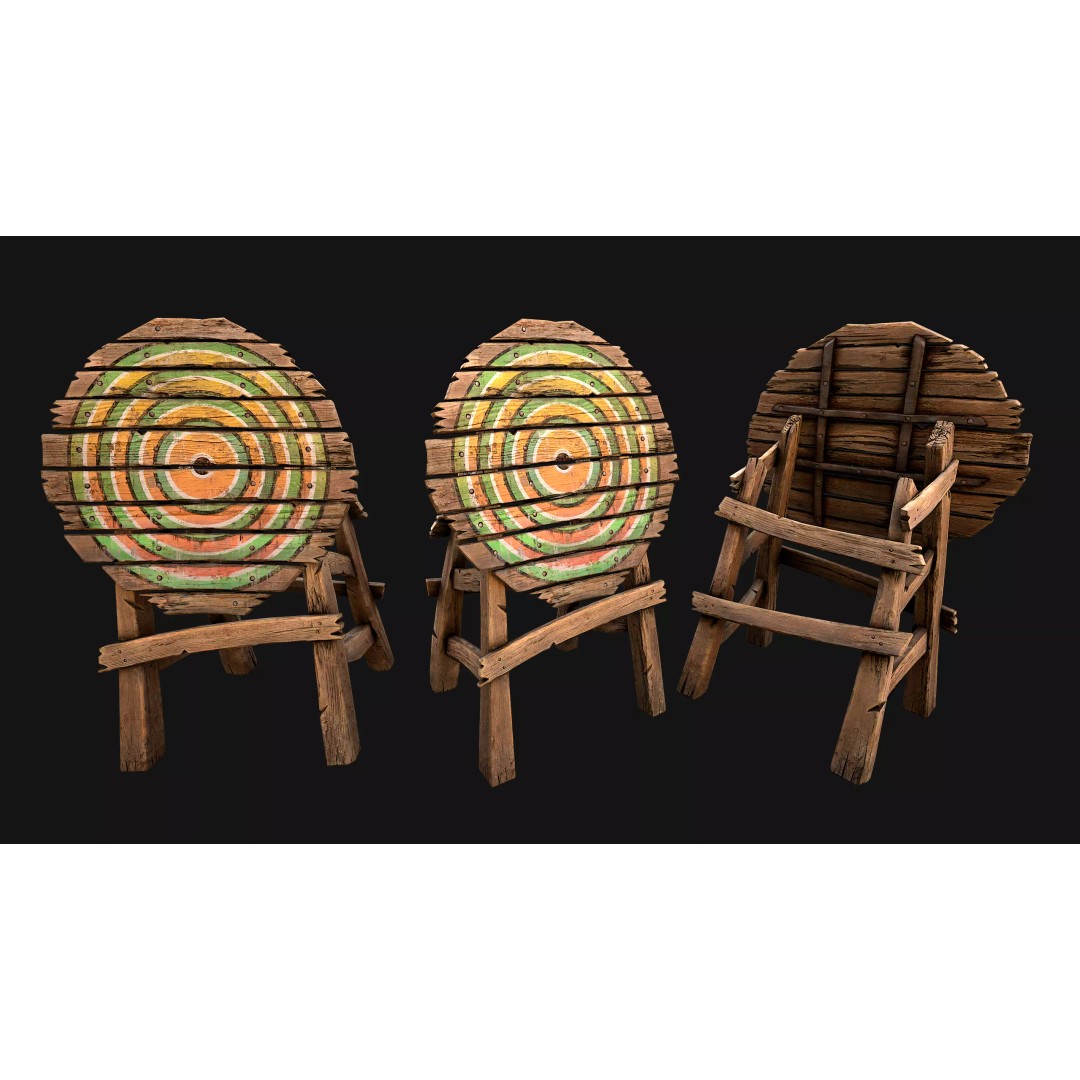 Medieval Wooden Target 3D Model – Low Poly Game Asset, PBR Textures - View 11