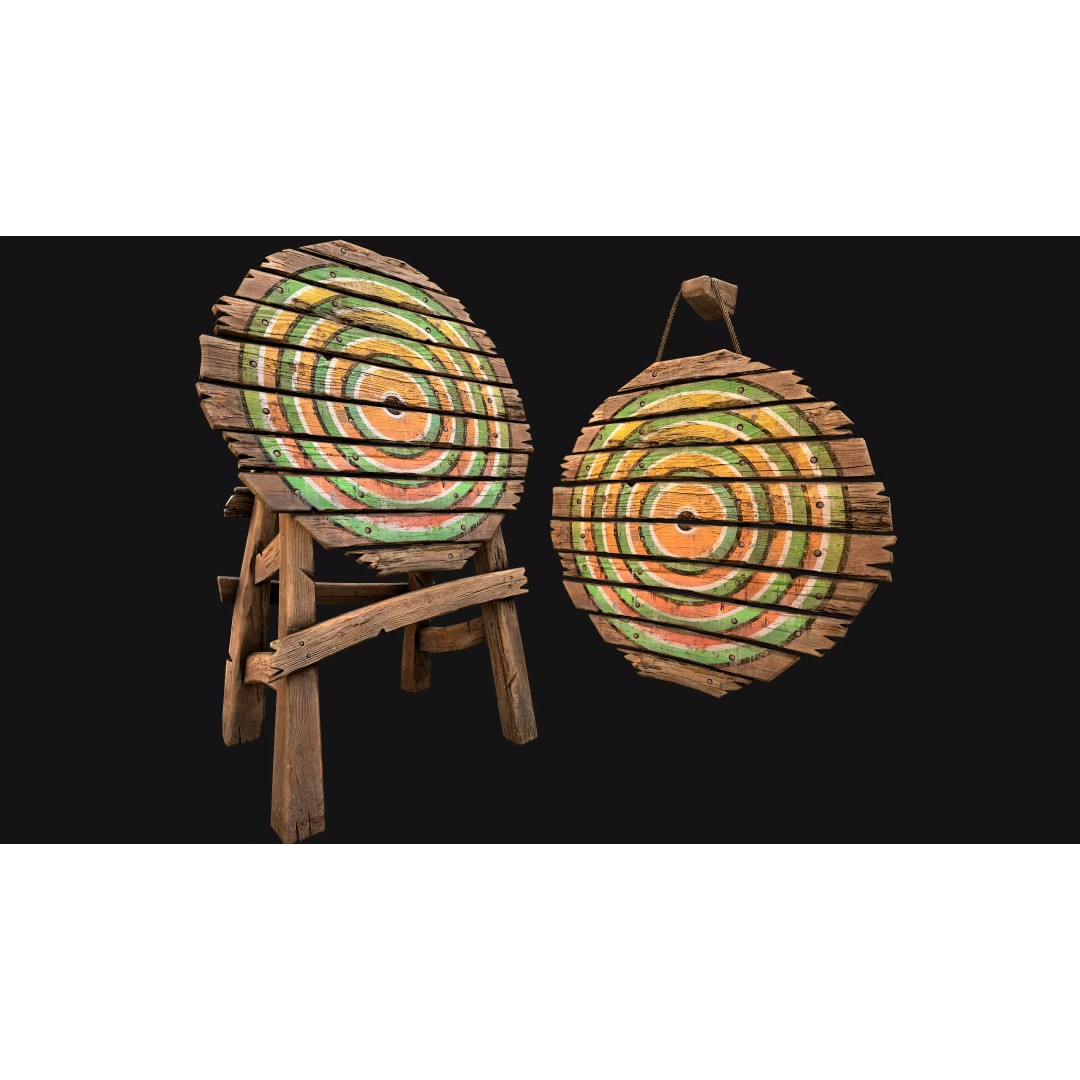 Medieval Wooden Target 3D Model – Low Poly Game Asset, PBR Textures - View 2