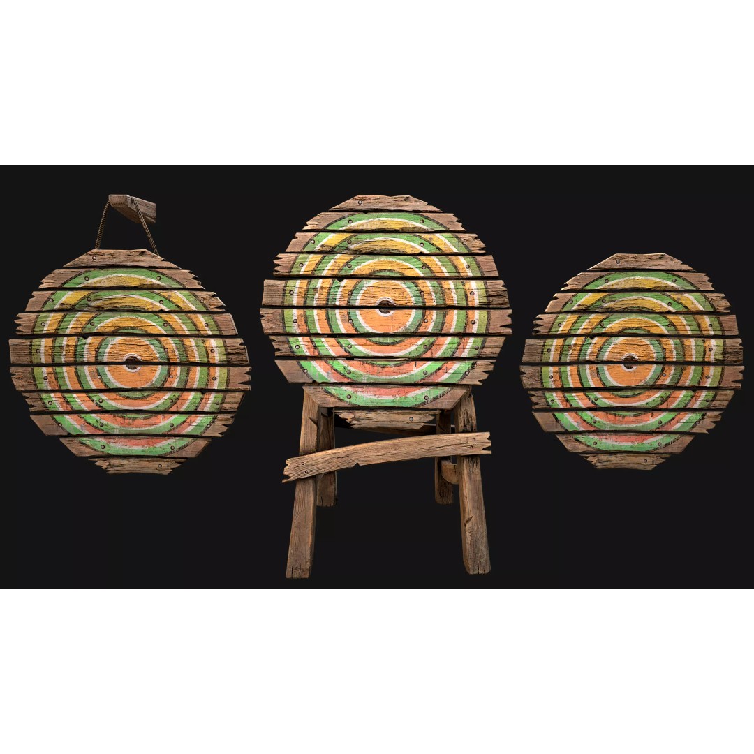 Medieval Wooden Target 3D Model – Low Poly Game Asset, PBR Textures - View 3