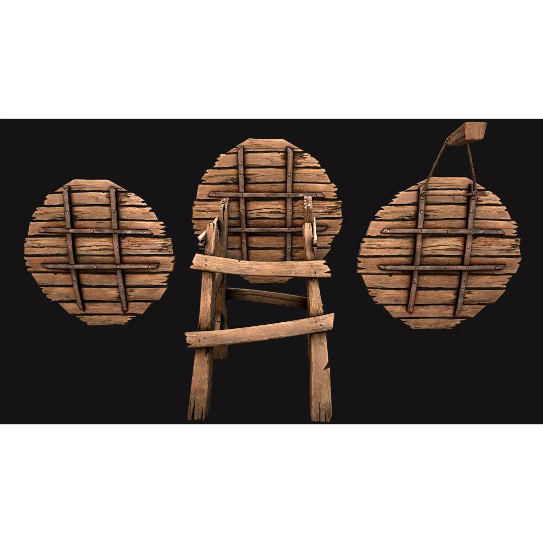 Medieval Wooden Target 3D Model – Low Poly Game Asset, PBR Textures - View 4