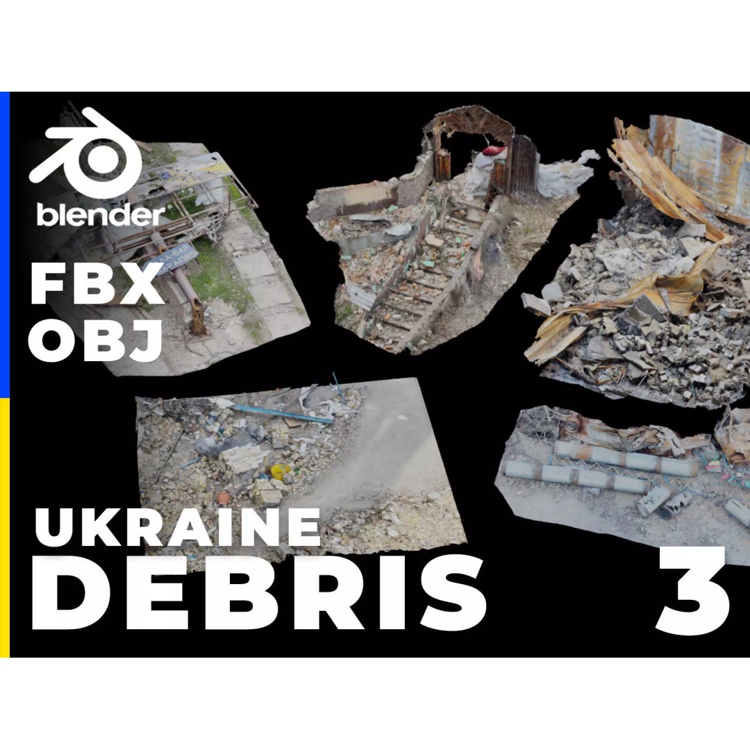 Ukraine Debris 3D Model – Low Poly Game Asset, FBX, Blender - View 2