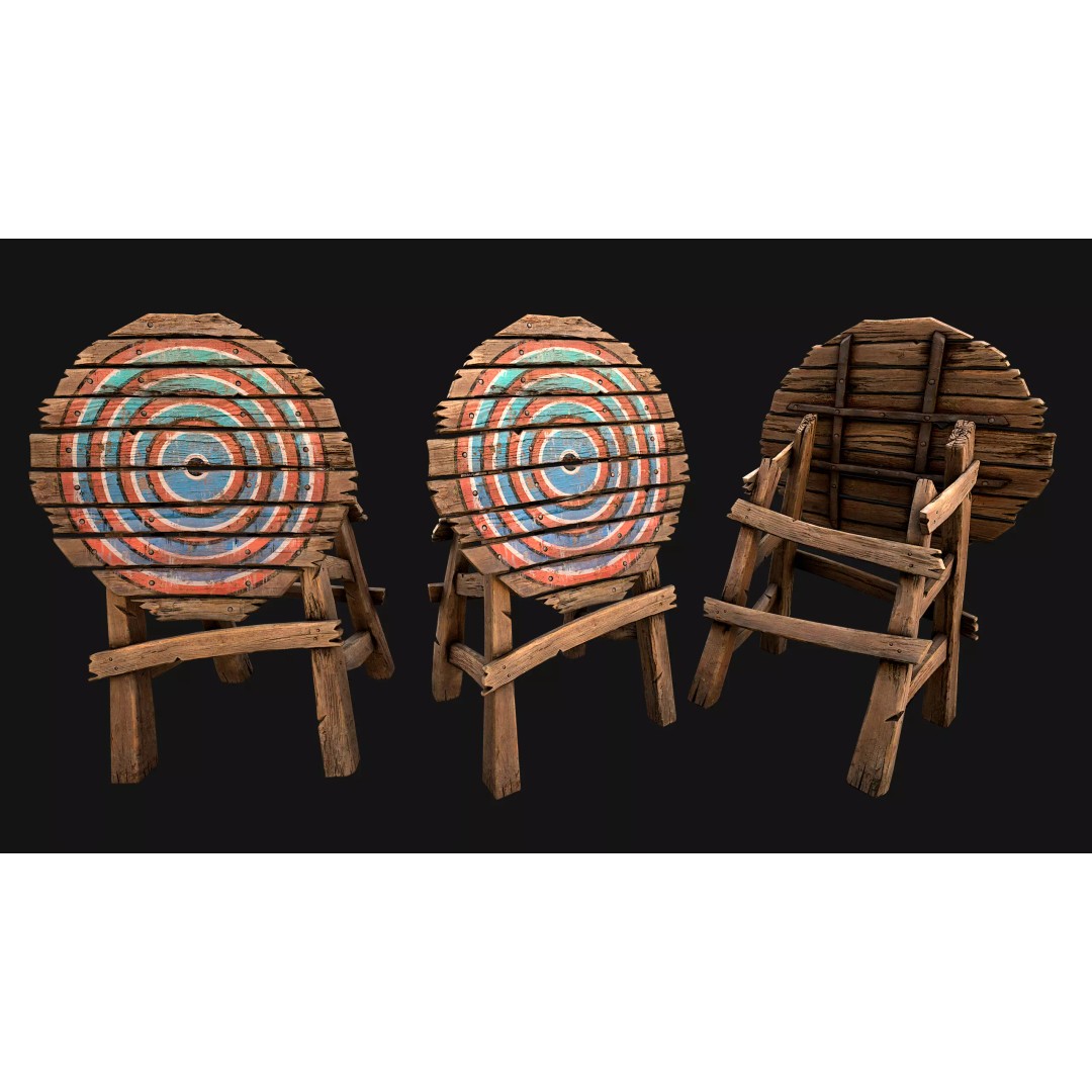Medieval Wooden Target 3D Model – Low Poly Game Ready Asset, FBX - View 11