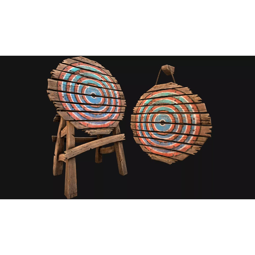 Medieval Wooden Target 3D Model – Low Poly Game Ready Asset, FBX - View 2