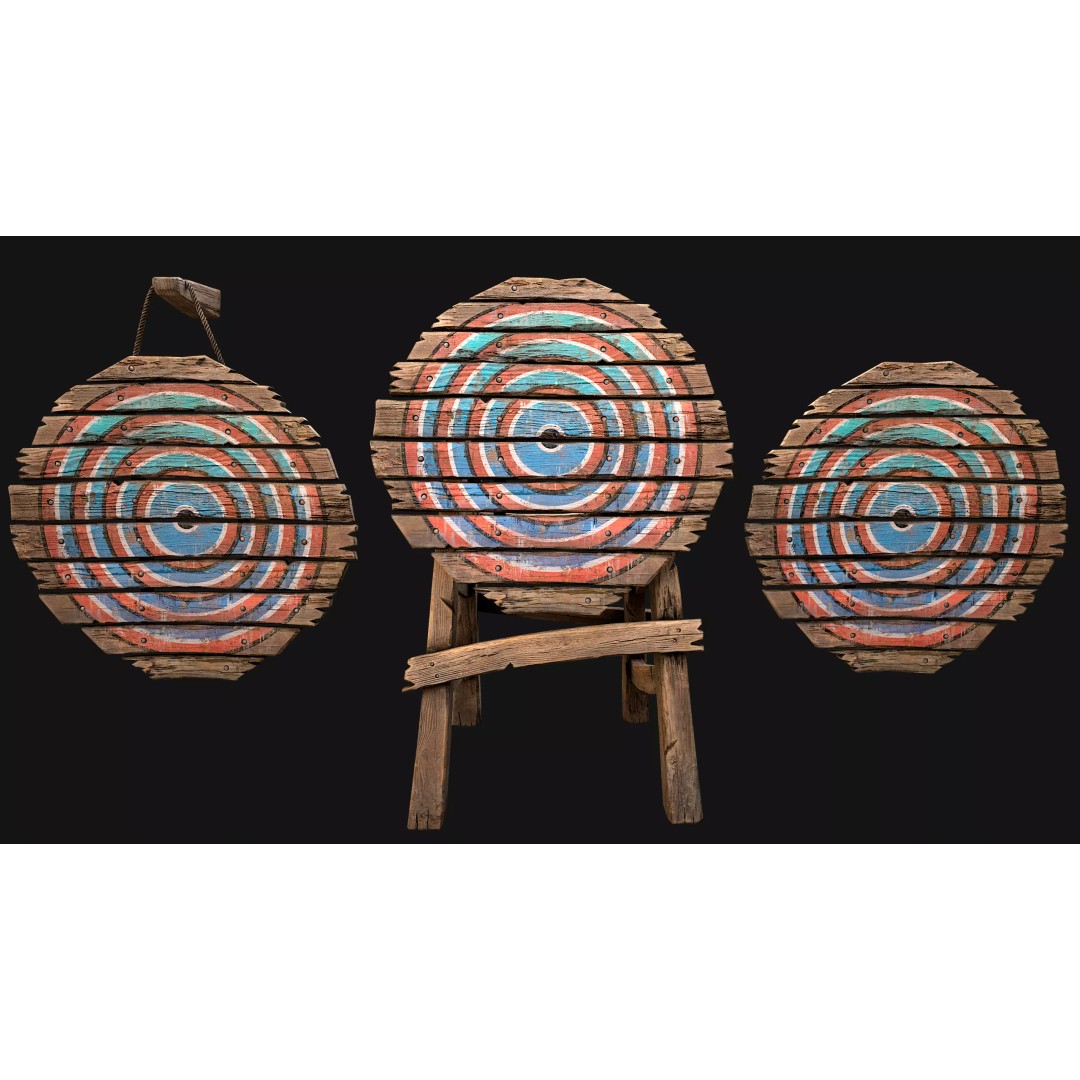 Medieval Wooden Target 3D Model – Low Poly Game Ready Asset, FBX - View 3