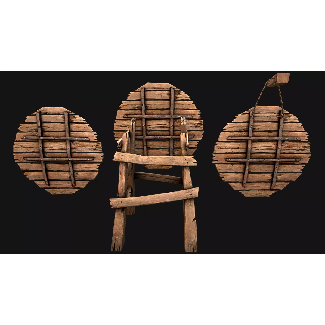 Medieval Wooden Target 3D Model – Low Poly Game Ready Asset, FBX - View 4