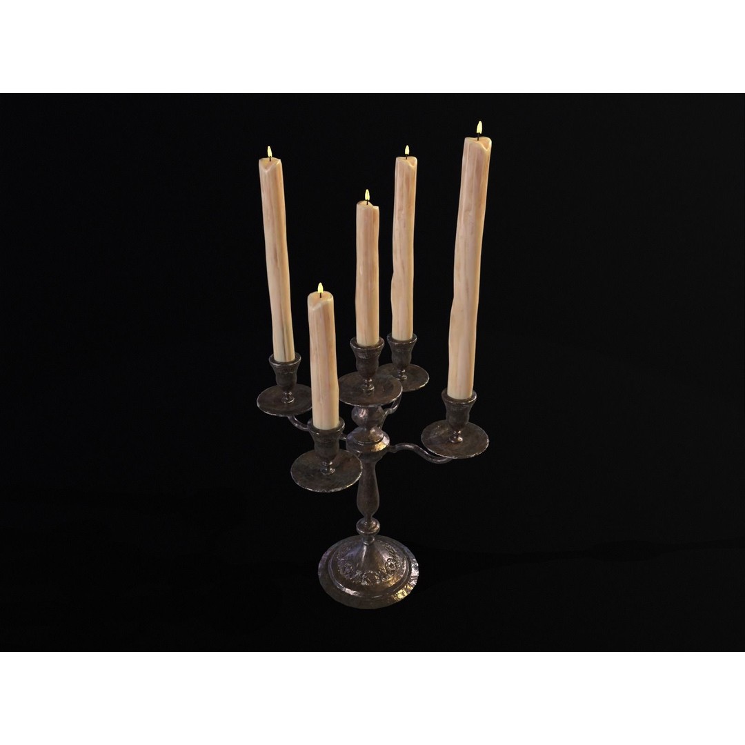 Iron Cased Five Point Candelabra 3D Model – Low Poly PBR Asset, FBX, OBJ - View 11
