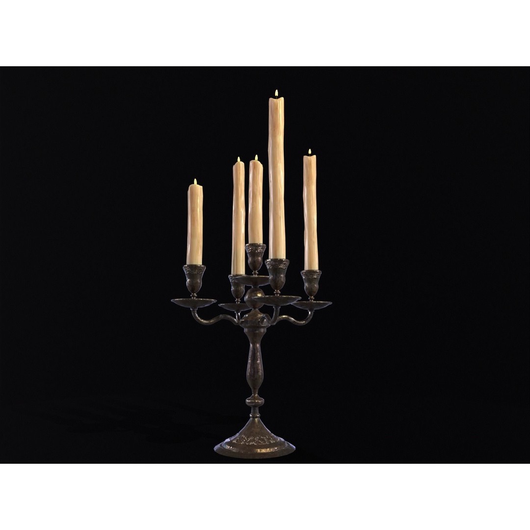 Iron Cased Five Point Candelabra 3D Model – Low Poly PBR Asset, FBX, OBJ - View 13