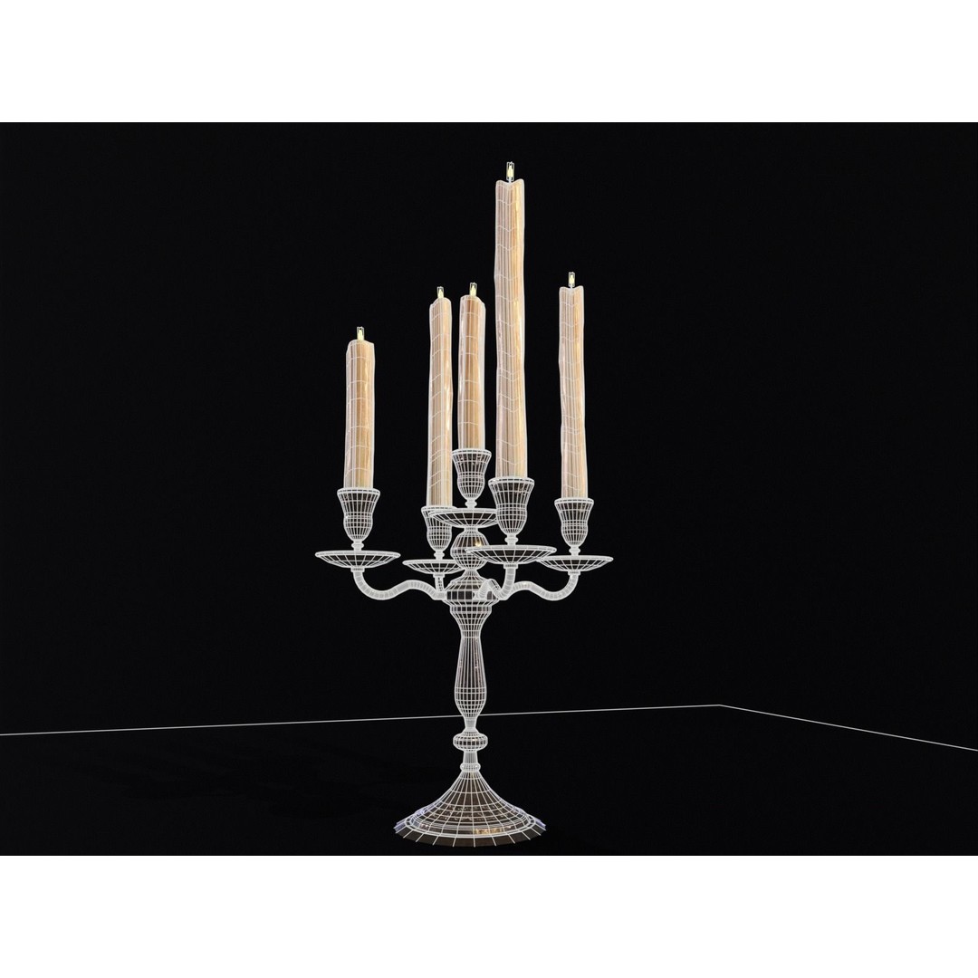Iron Cased Five Point Candelabra 3D Model – Low Poly PBR Asset, FBX, OBJ - View 14
