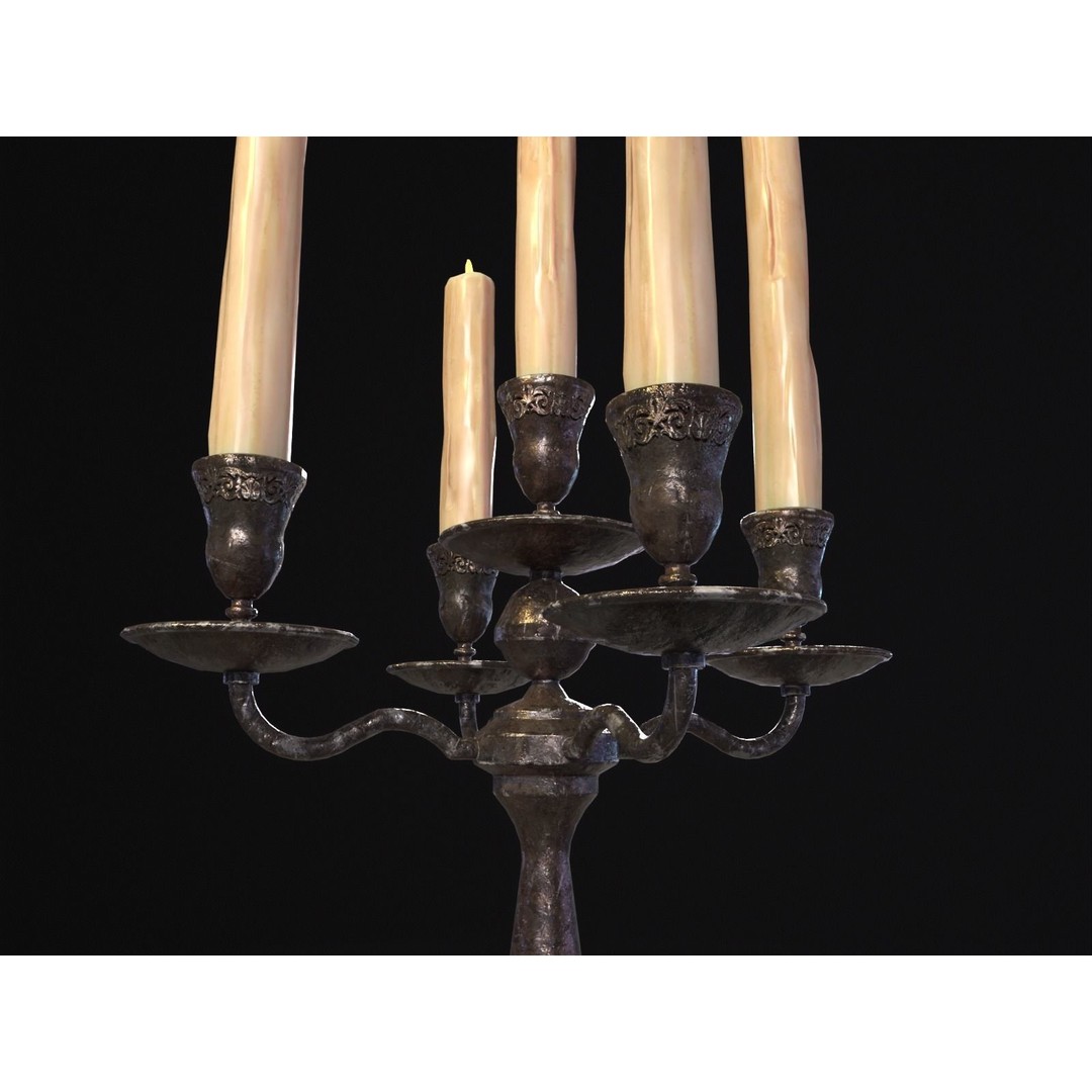 Iron Cased Five Point Candelabra 3D Model – Low Poly PBR Asset, FBX, OBJ - View 15