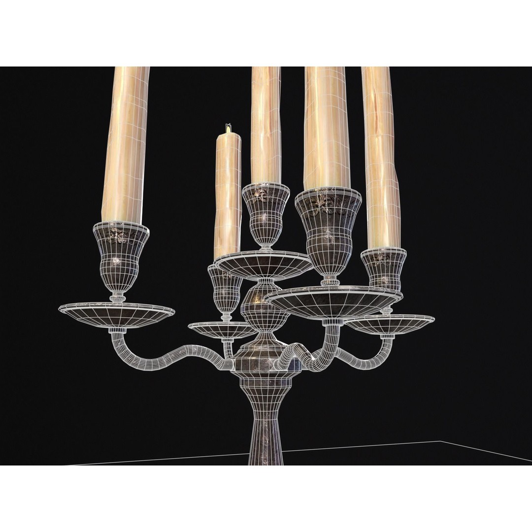 Iron Cased Five Point Candelabra 3D Model – Low Poly PBR Asset, FBX, OBJ - View 16