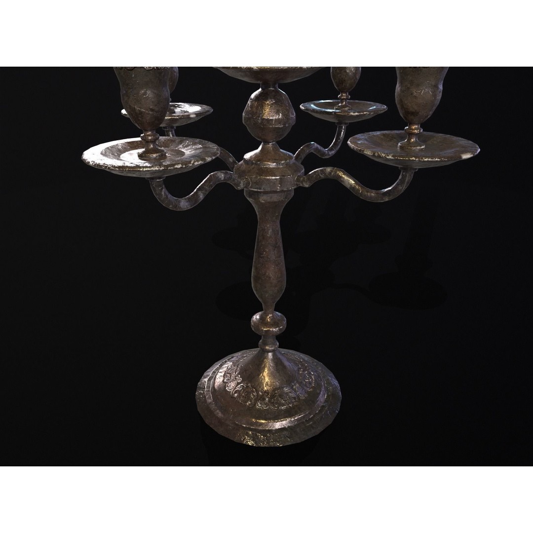 Iron Cased Five Point Candelabra 3D Model – Low Poly PBR Asset, FBX, OBJ - View 17