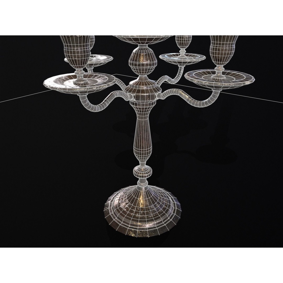 Iron Cased Five Point Candelabra 3D Model – Low Poly PBR Asset, FBX, OBJ - View 18