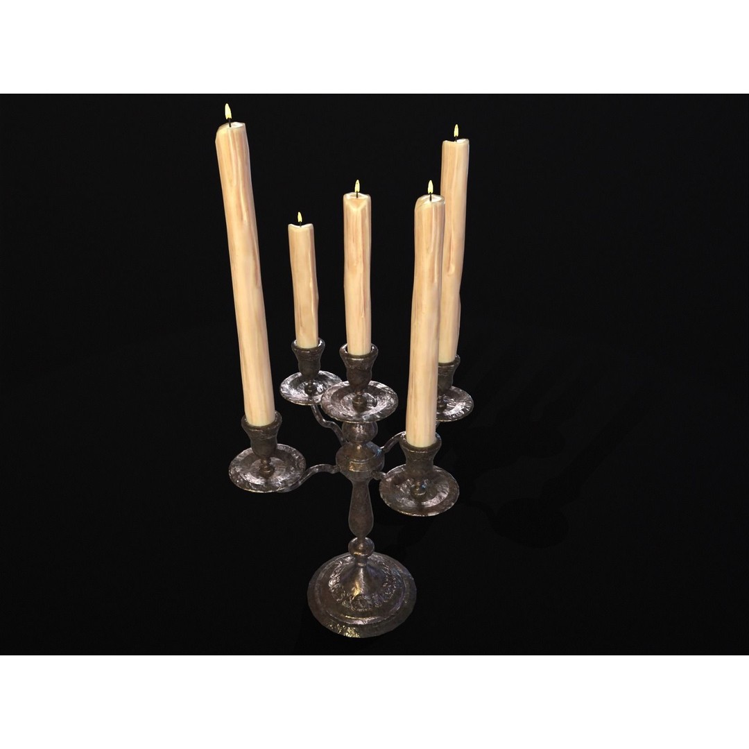 Iron Cased Five Point Candelabra 3D Model – Low Poly PBR Asset, FBX, OBJ - View 19