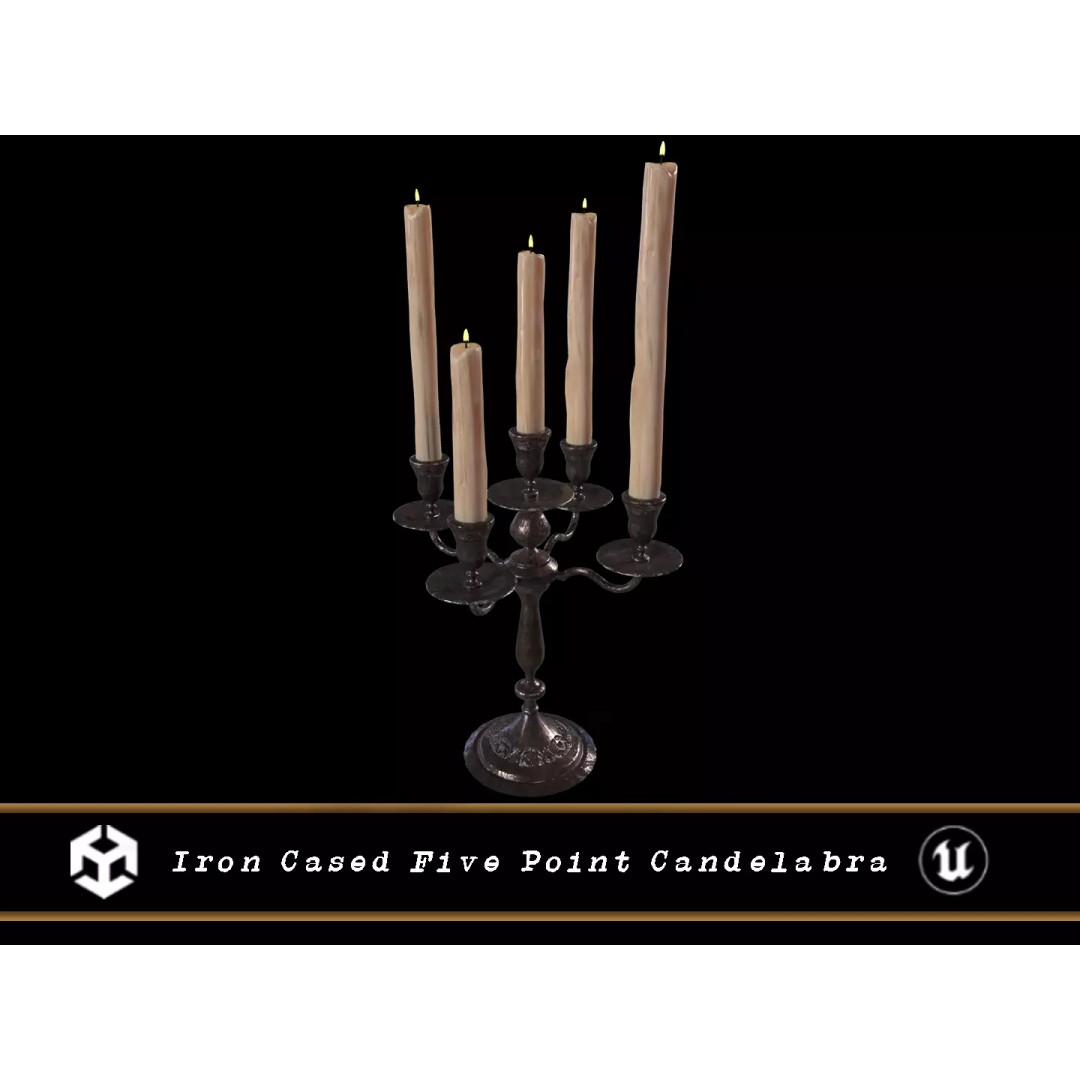 Iron Cased Five Point Candelabra 3D Model – Low Poly PBR Asset, FBX, OBJ - View 2