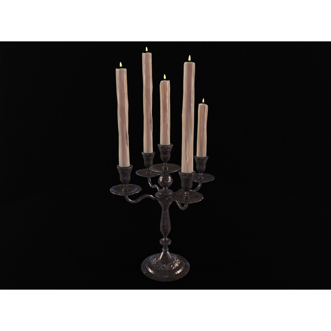 Iron Cased Five Point Candelabra 3D Model – Low Poly PBR Asset, FBX, OBJ - View 3