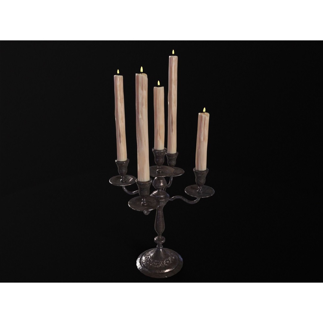 Iron Cased Five Point Candelabra 3D Model – Low Poly PBR Asset, FBX, OBJ - View 7