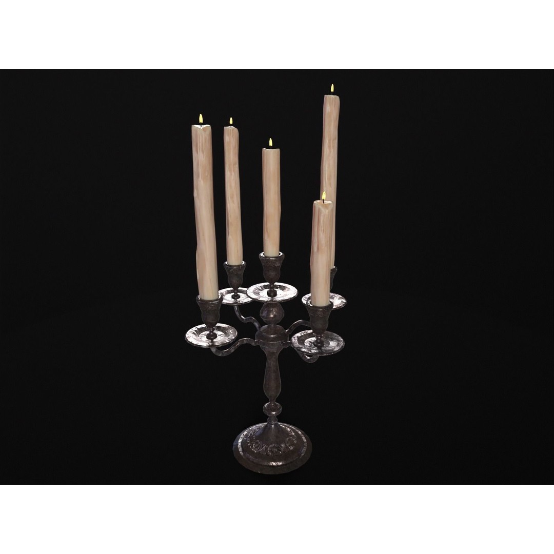 Iron Cased Five Point Candelabra 3D Model – Low Poly PBR Asset, FBX, OBJ - View 9