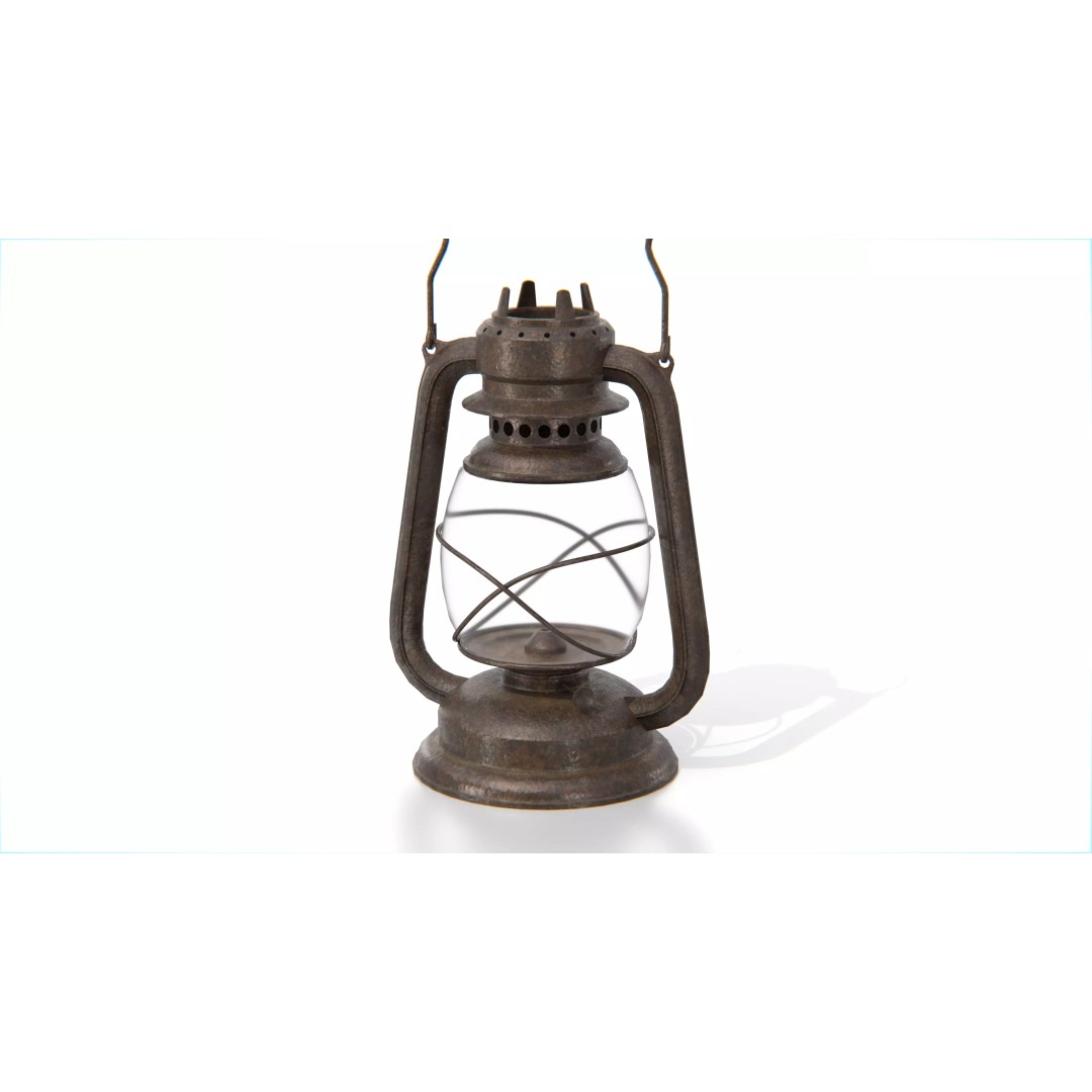 Rusty Vintage Kerosene Lantern 3D Model – Low Poly PBR Asset, FBX - View 2
