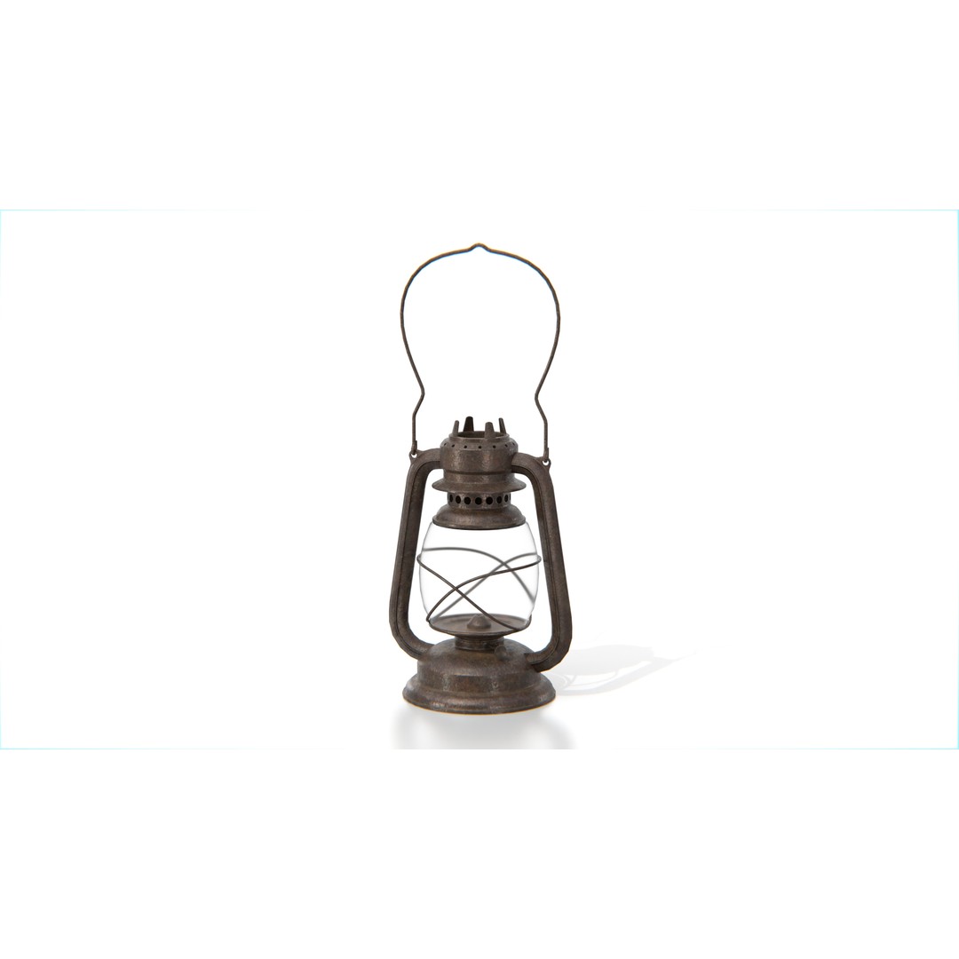 Rusty Vintage Kerosene Lantern 3D Model – Low Poly PBR Asset, FBX - View 3