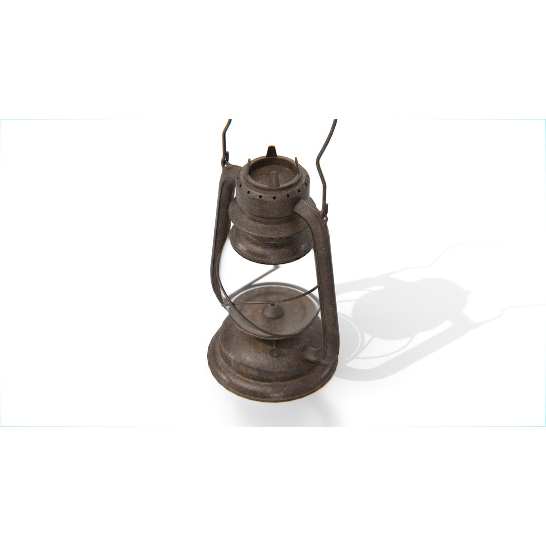 Rusty Vintage Kerosene Lantern 3D Model – Low Poly PBR Asset, FBX - View 6