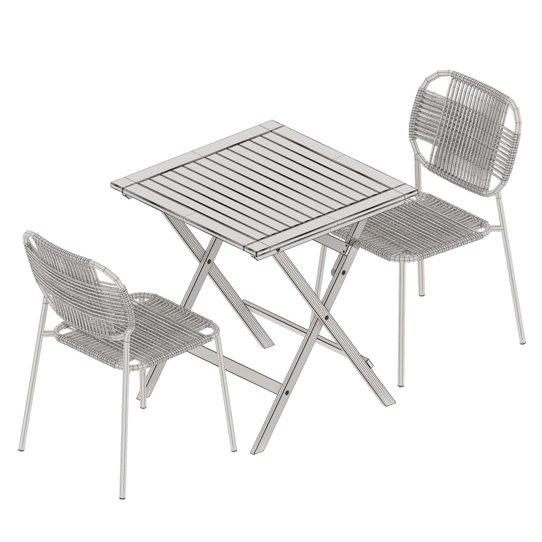Outdoor Dining Set 3D Model – Wicker Furniture Set, FBX, PBR Textures