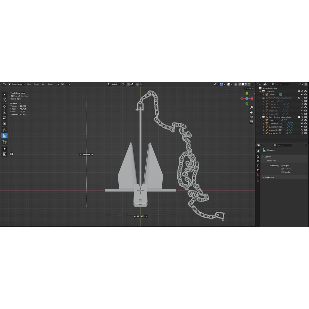 Danforth Anchor 3D Model – PBR Textured Set with Chain and Shackles