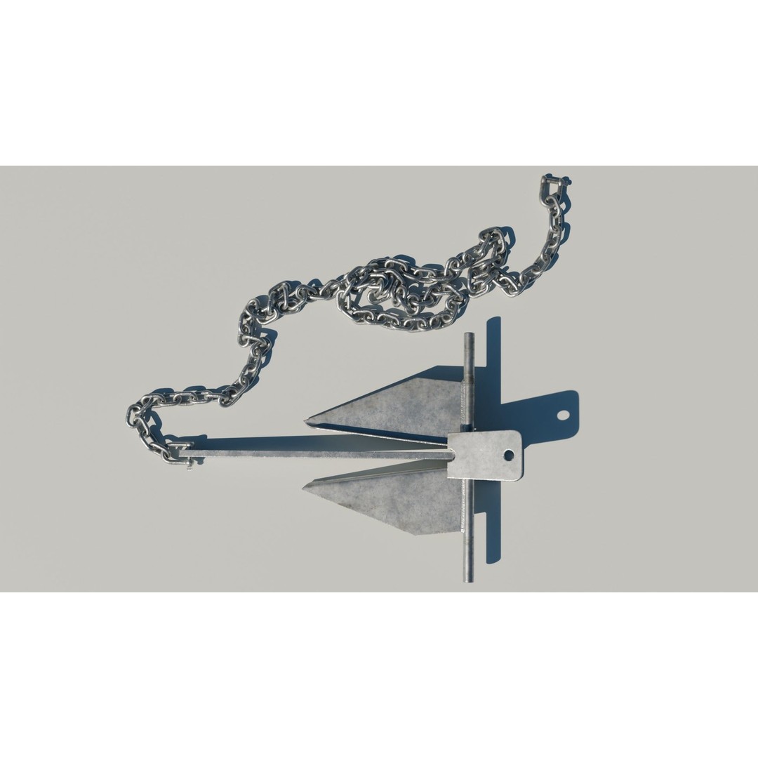 Danforth Anchor 3D Model – PBR Textured Set with Chain and Shackles - View 10