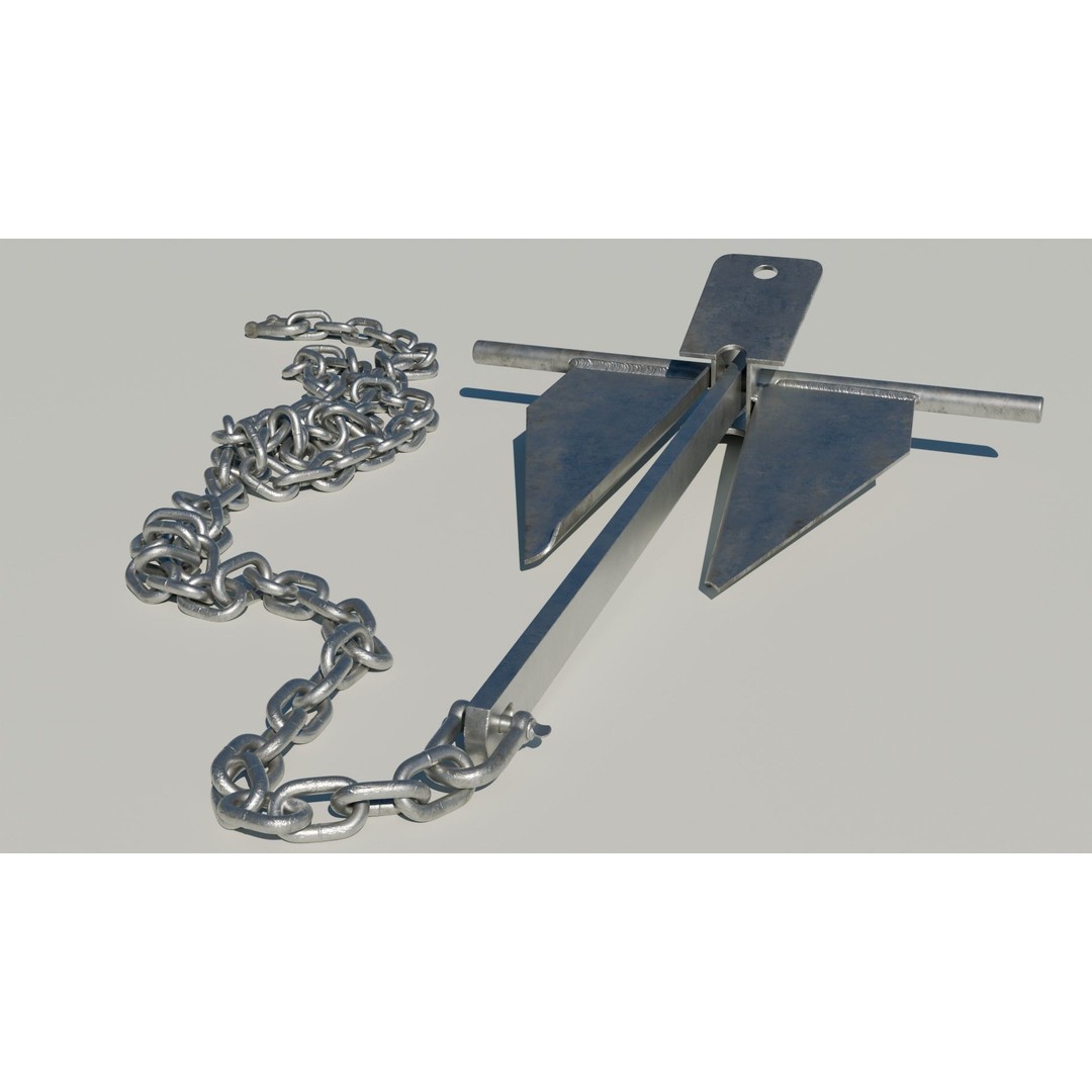 Danforth Anchor 3D Model – PBR Textured Set with Chain and Shackles - View 11
