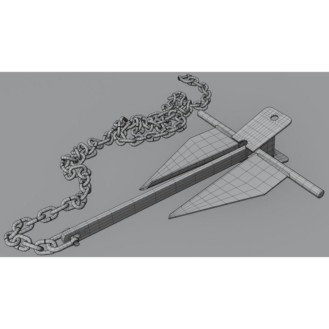 Danforth Anchor 3D Model – PBR Textured Set with Chain and Shackles - View 12