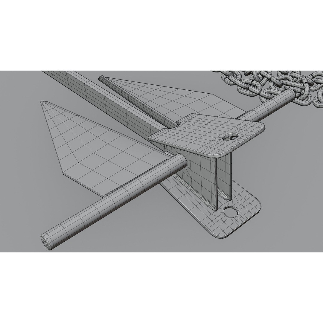 Danforth Anchor 3D Model – PBR Textured Set with Chain and Shackles - View 14