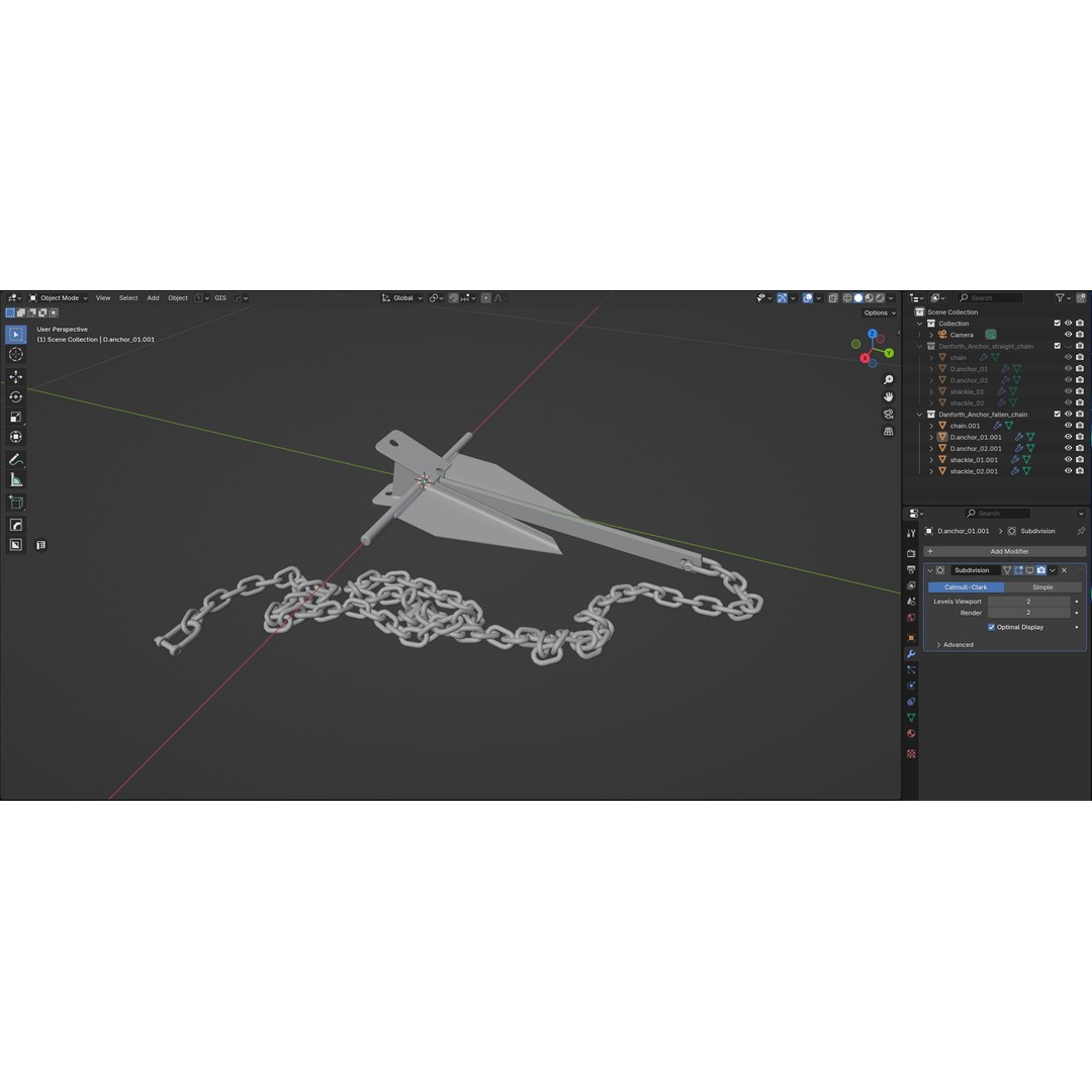 Danforth Anchor 3D Model – PBR Textured Set with Chain and Shackles - View 19