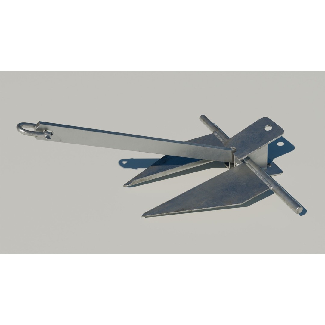 Danforth Anchor 3D Model – PBR Textured Set with Chain and Shackles - View 4