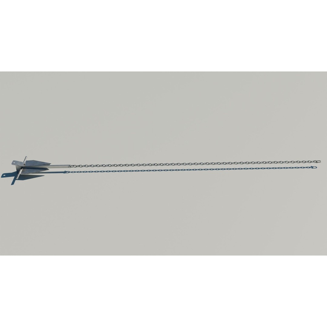 Danforth Anchor 3D Model – PBR Textured Set with Chain and Shackles - View 6