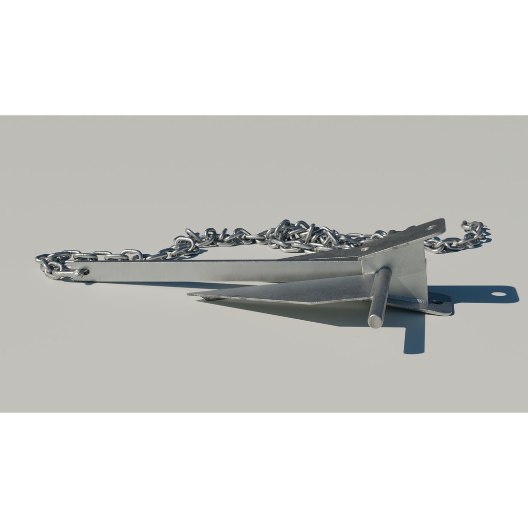 Danforth Anchor 3D Model – PBR Textured Set with Chain and Shackles - View 9