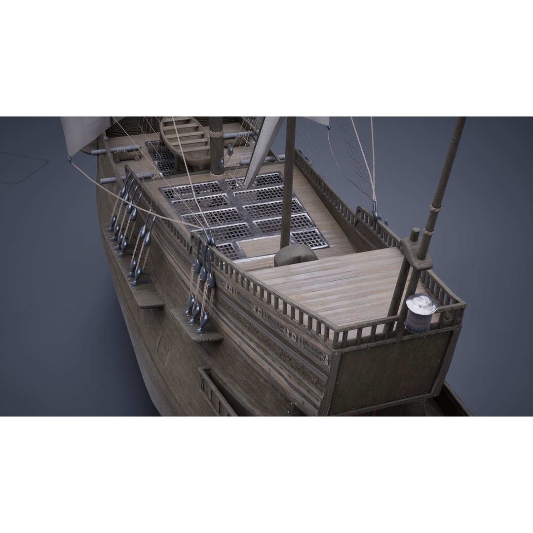 Sailing Ship 3D Model – Historic Rigged Watercraft, PBR Textures, FBX - View 10