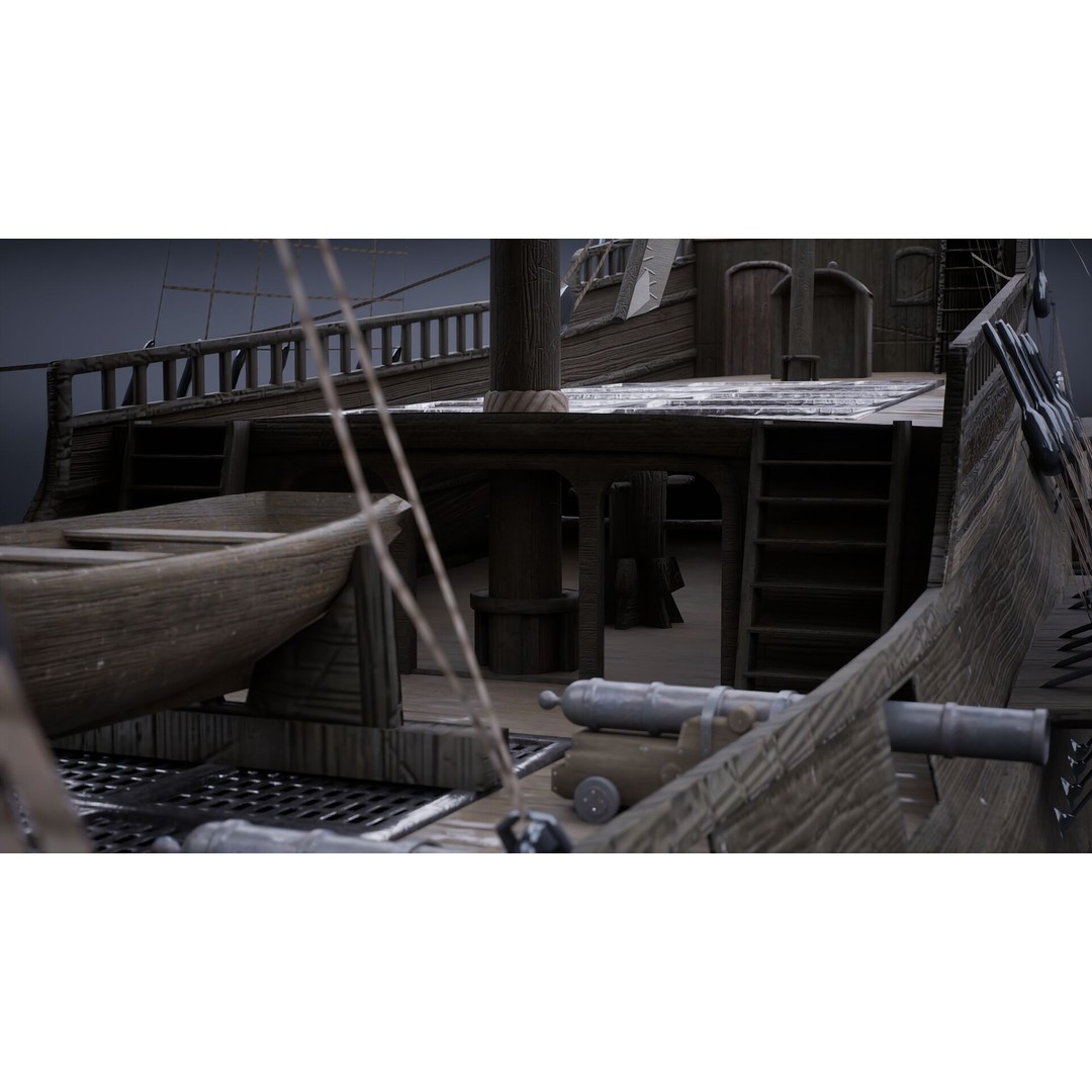 Sailing Ship 3D Model – Historic Rigged Watercraft, PBR Textures, FBX - View 11