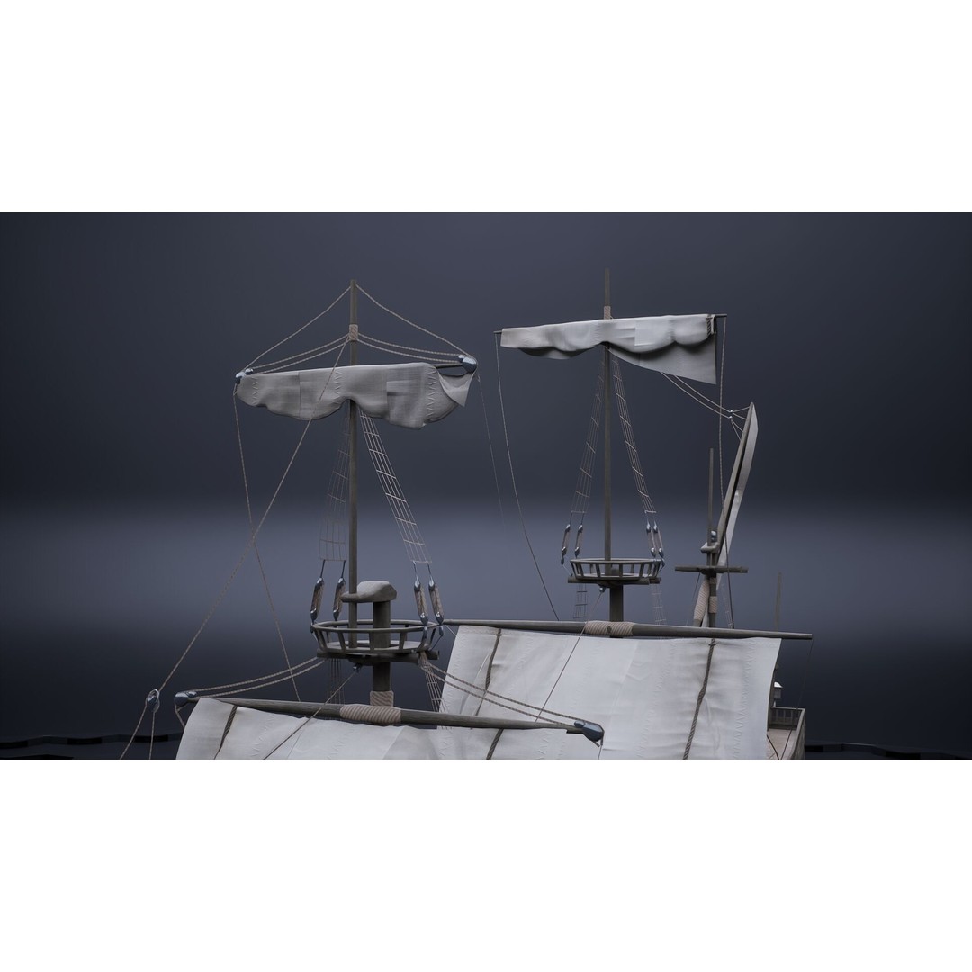 Sailing Ship 3D Model – Historic Rigged Watercraft, PBR Textures, FBX - View 12