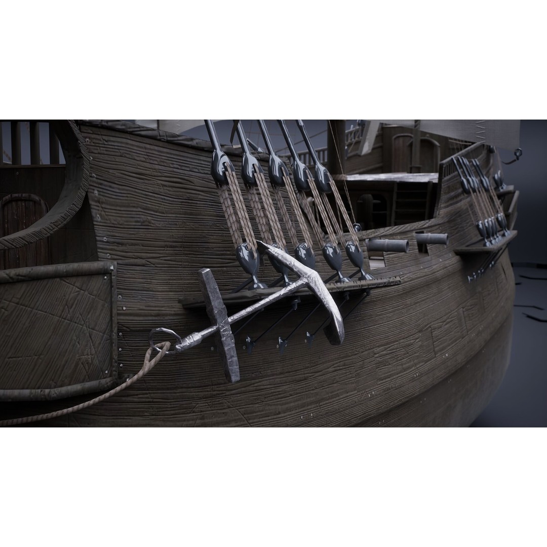 Sailing Ship 3D Model – Historic Rigged Watercraft, PBR Textures, FBX - View 13