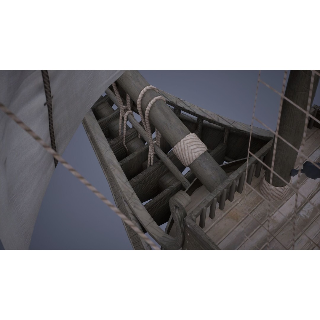 Sailing Ship 3D Model – Historic Rigged Watercraft, PBR Textures, FBX - View 14
