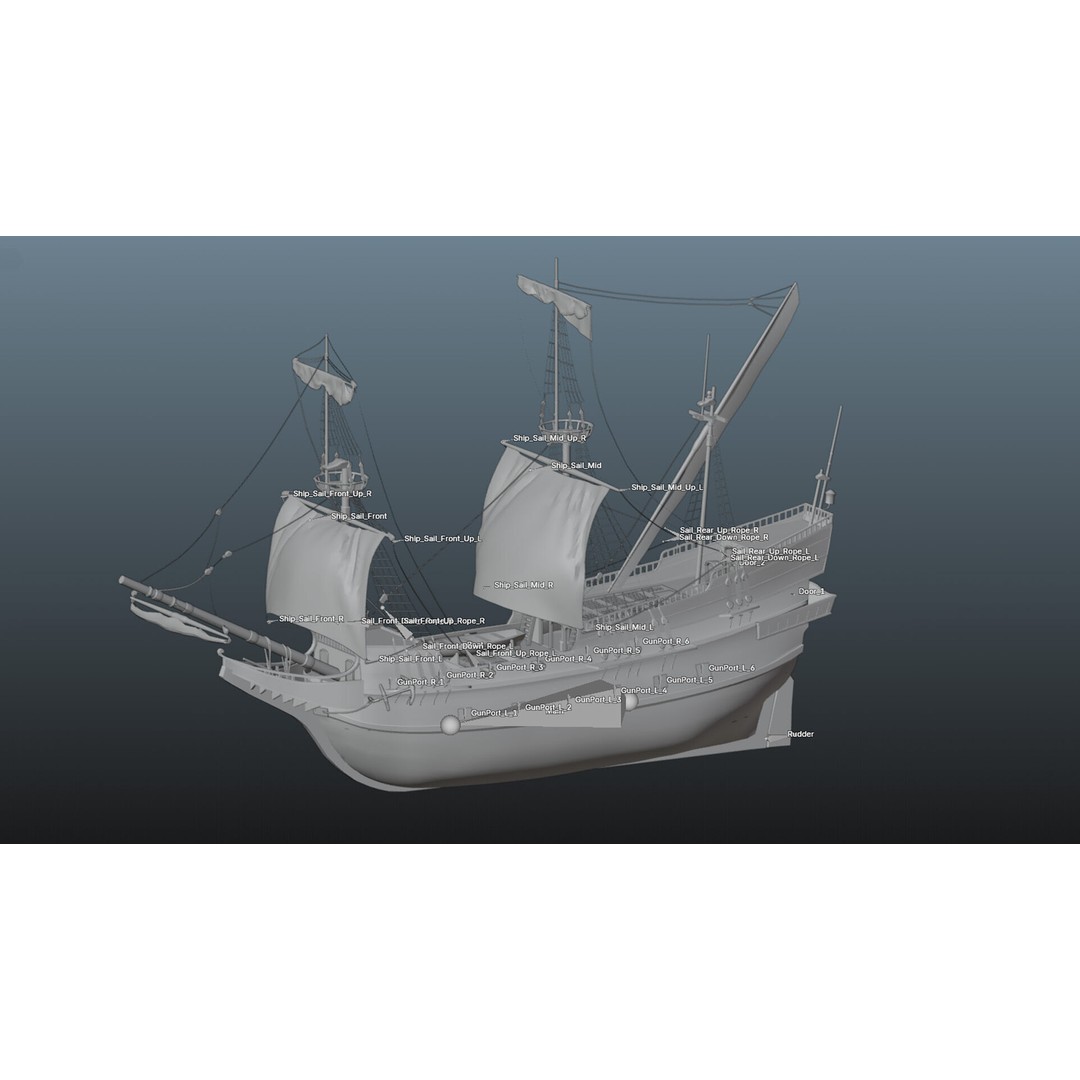 Sailing Ship 3D Model – Historic Rigged Watercraft, PBR Textures, FBX - View 16